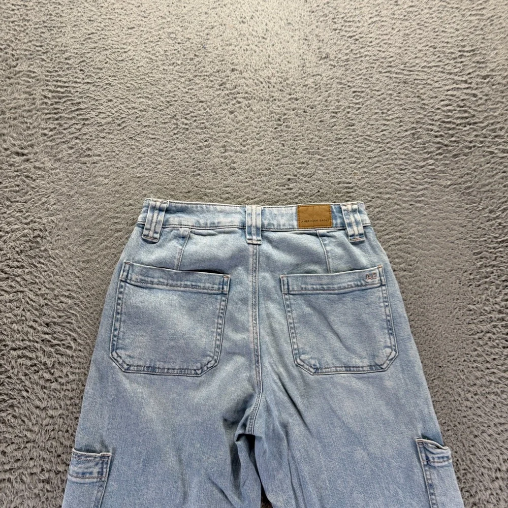 American Eagle Outfitters Jeans Womens 0 Blue Denim Wide-Leg Cargo Baggy Stretch